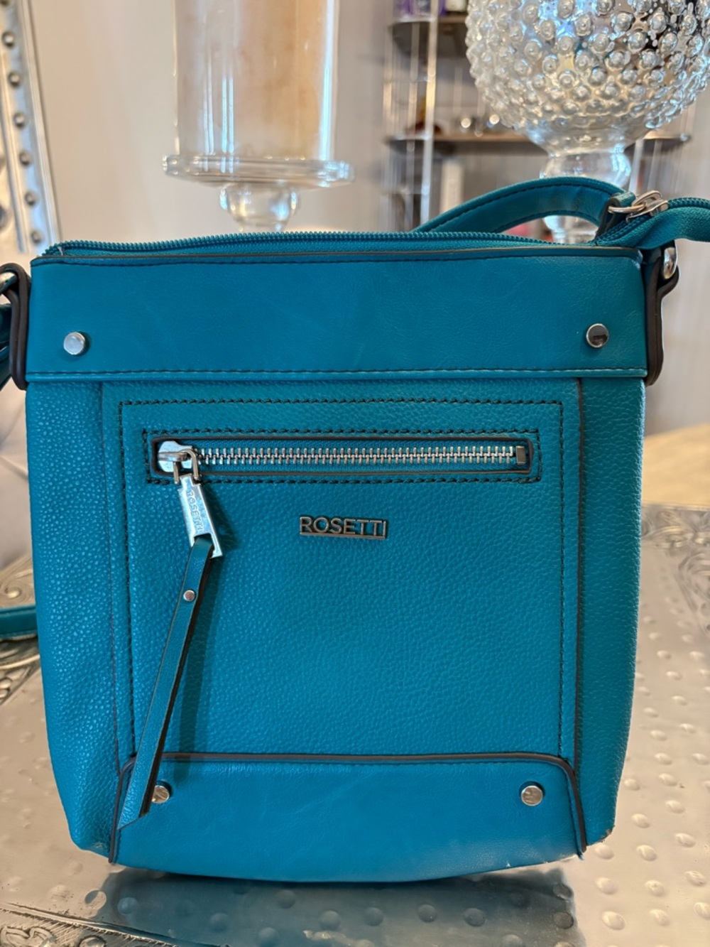 Rosetti Teal Pebbled  Faux Leather Crossbody Bag